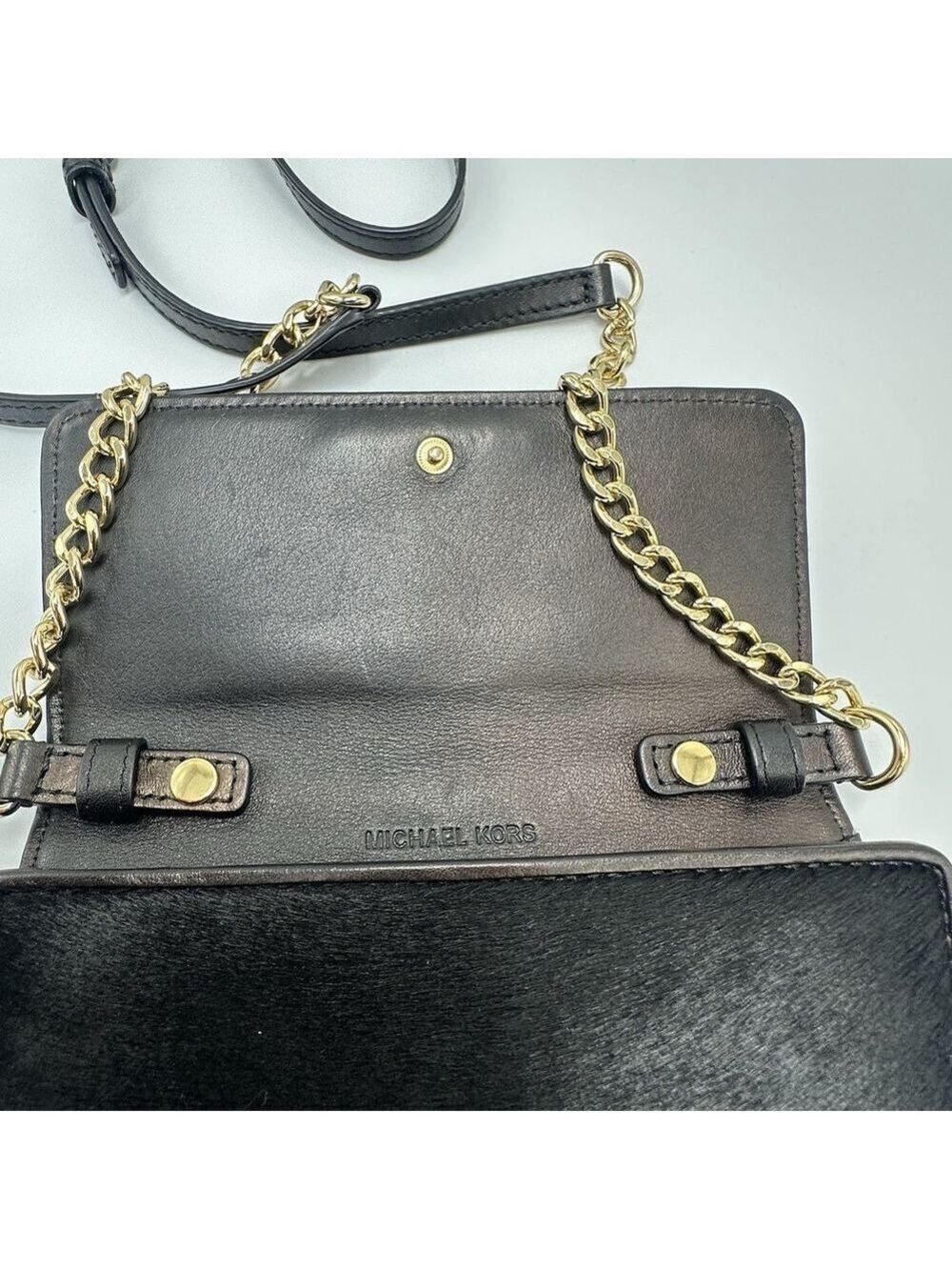 Michael Kors Crossbody Bag Black Calf Hair Jet Set Small Elegant Evening Purse - Picture 7 of 16
